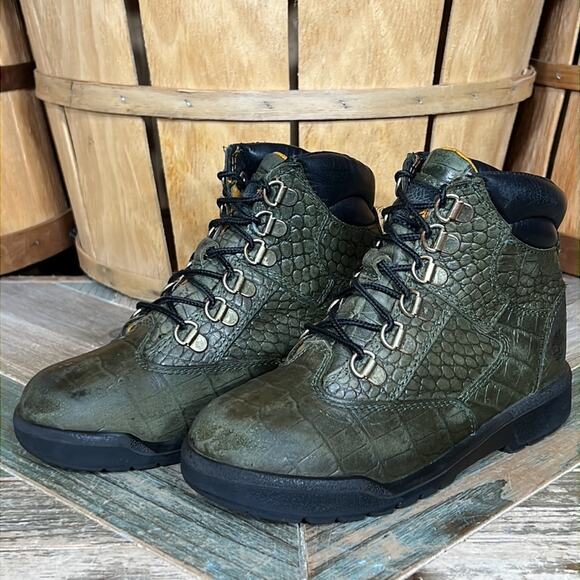 Timberland Crocodylian 6” Green Croc Leather Limited Release Field Boots Youth 2 - Picture 3 of 11